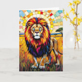 Levendige kleurrijke Lion Mosaic Verjaardag Kaart (Gele Bloem)