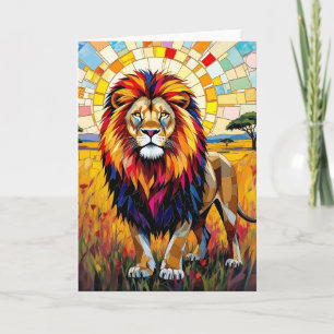 Levendige kleurrijke Lion Mosaic Verjaardag Kaart