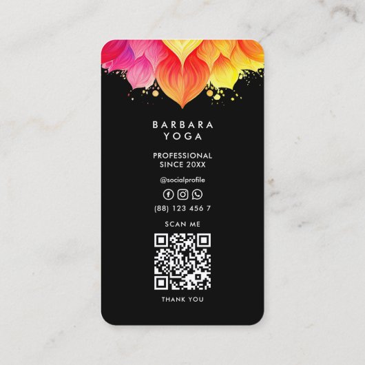 Levendige Kleurrijke Lotus Mandala Therapeut Yoga Visitekaartje (Achterkant)