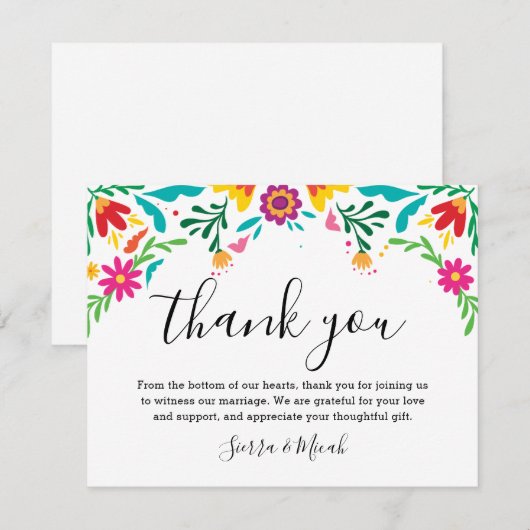 Levendige kleurrijke Mexicaanse geïnspireerde bloe Bedankkaart (Voorkant / Achterkant)