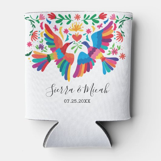 Levendige Kleurrijke Mexicaanse Geïnspireerde Voge Blikjeskoeler (Voorkant)