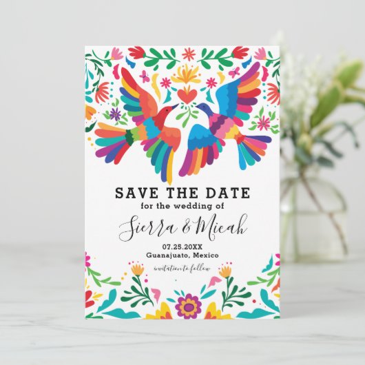 Levendige Kleurrijke Mexicaanse Geïnspireerde Voge Save The Date (Staand voorkant)