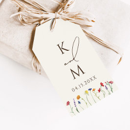 Levendige Kleurrijke Monogram Wildflower Bloom Bru Cadeaulabel