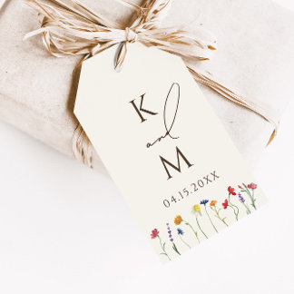 Levendige Kleurrijke Monogram Wildflower Bloom Bru Cadeaulabel
