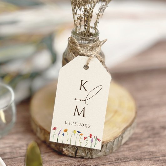 Levendige Kleurrijke Monogram Wildflower Bloom Bru Cadeaulabel