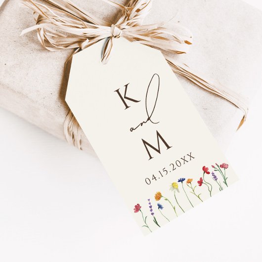 Levendige Kleurrijke Monogram Wildflower Bloom Bru Cadeaulabel