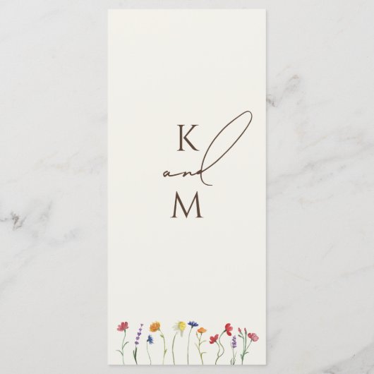 Levendige Kleurrijke Monogram Wildflower Bloom Bru Menu (Achterkant)