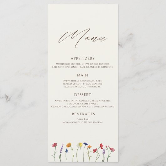 Levendige Kleurrijke Monogram Wildflower Bloom Bru Menu (Voorkant)