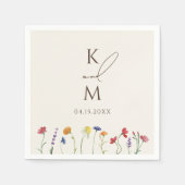 Levendige Kleurrijke Monogram Wildflower Bloom Bru Servet (Voorkant)
