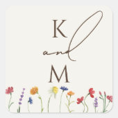 Levendige Kleurrijke Monogram Wildflower Bloom Bru Vierkante Sticker (Voorkant)