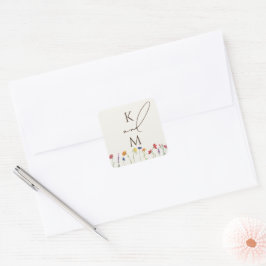 Levendige Kleurrijke Monogram Wildflower Bloom Bru Vierkante Sticker
