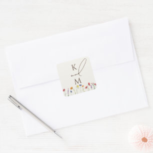 Levendige Kleurrijke Monogram Wildflower Bloom Bru Vierkante Sticker