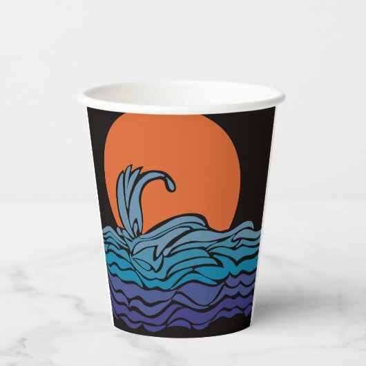 Levendige, kleurrijke oceaangolven & zonsondergang papieren bekers (Voorkant)