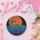 Levendige, kleurrijke oceaangolven & zonsondergang papieren bordje (Feest)