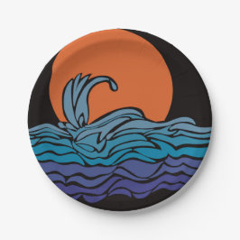 Levendige, kleurrijke oceaangolven & zonsondergang papieren bordje