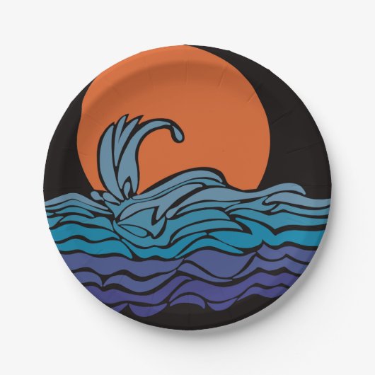 Levendige, kleurrijke oceaangolven & zonsondergang papieren bordje (Voorkant)