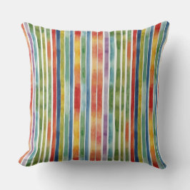 Levendige kleurrijke Rainbow Stripes Waterverf Kussen