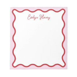 Levendige kleurrijke roze rode golvende zigzagrand notitieblok