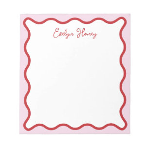 Levendige kleurrijke roze rode golvende zigzagrand notitieblok