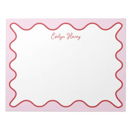 Levendige kleurrijke roze rode golvende zigzagrand notitieblok