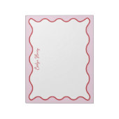 Levendige kleurrijke roze rode golvende zigzagrand notitieblok (Linkerzijde)