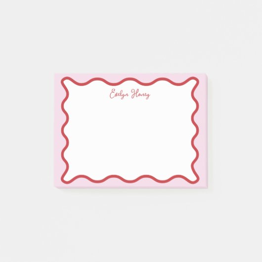 Levendige kleurrijke roze rode golvende zigzagrand post-it® notes (Voorkant)