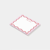 Levendige kleurrijke roze rode golvende zigzagrand post-it® notes (Schuin)