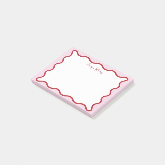Levendige kleurrijke roze rode golvende zigzagrand post-it® notes (Schuin)