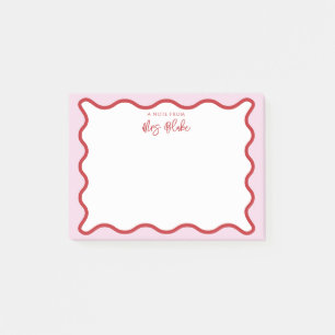 Levendige kleurrijke roze rode golvende zigzagrand post-it® notes