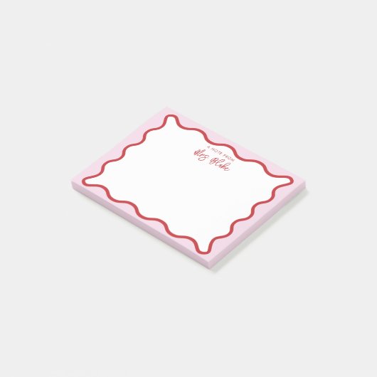 Levendige kleurrijke roze rode golvende zigzagrand post-it® notes (Schuin)