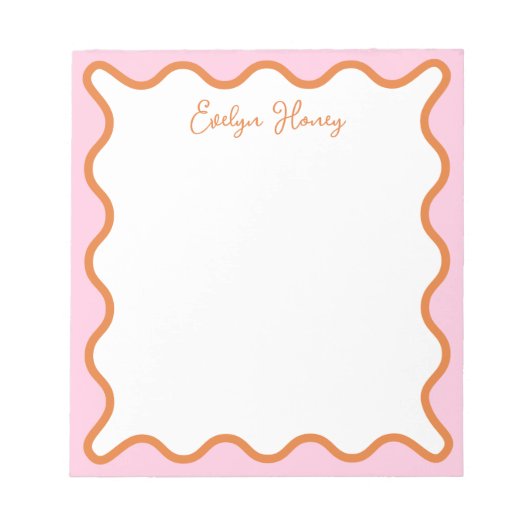 Levendige kleurrijke roze Sinaasappel golvende zig Notitieblok (Voorkant)