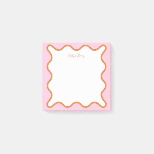 Levendige kleurrijke roze Sinaasappel golvende zig Post-it® Notes (Voorkant)
