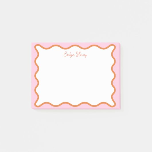 Levendige kleurrijke roze Sinaasappel golvende zig Post-it® Notes (Voorkant)