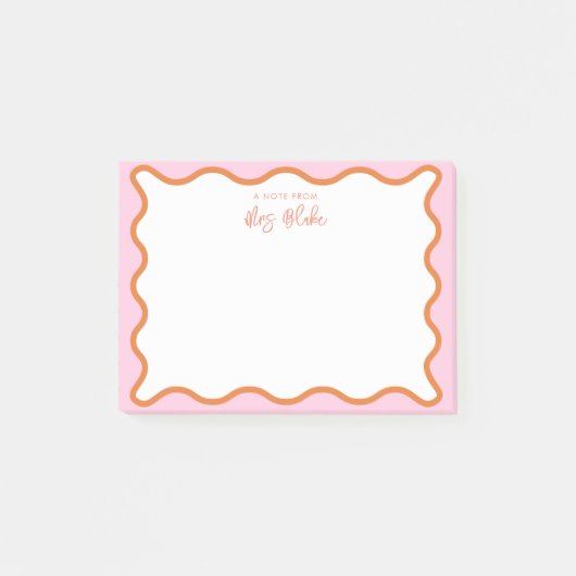 Levendige kleurrijke roze Sinaasappel golvende zig Post-it® Notes (Voorkant)