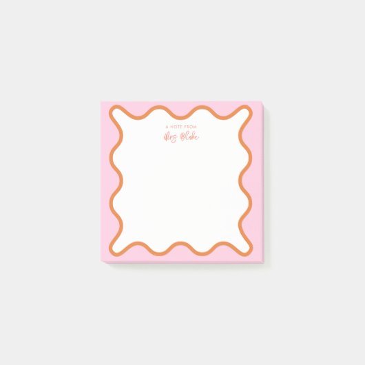 Levendige kleurrijke roze Sinaasappel golvende zig Post-it® Notes (Voorkant)