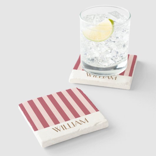 Levendige Kleurrijke Strepen rode Trendy Bruiloft Stenen Onderzetter (Zijkant)