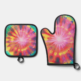 Levendige kleurrijke Stropdas-Dye #1 Ovenwant & Pannenlap Set