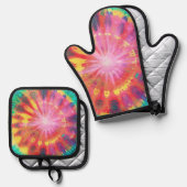 Levendige kleurrijke Stropdas-Dye #1 Ovenwant & Pannenlap Set (Voorkant / Achterkant)