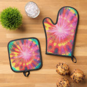 Levendige kleurrijke Stropdas-Dye #1 Ovenwant & Pannenlap Set (Top down)