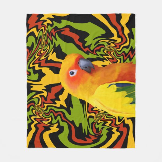 Levendige kleurrijke Sun Conure Parrot Fleece Deken (Voorkant)