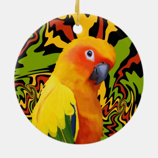 Levendige kleurrijke Sun Conure Parrot Keramisch Ornament (Achterkant)