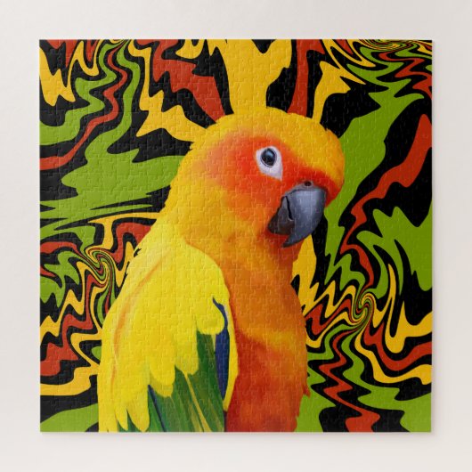 Levendige kleurrijke Sun Conure Parrot Legpuzzel (Verticaal)