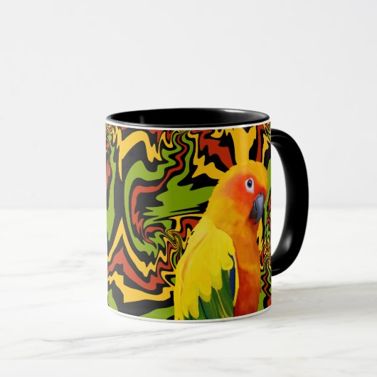 Levendige kleurrijke Sun Conure Parrot Mok (Voorkant rechts)