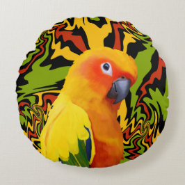 Levendige kleurrijke Sun Conure Parrot Rond Kussen