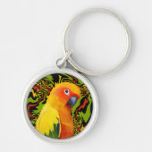 Levendige kleurrijke Sun Conure Parrot Sleutelhanger (Voorkant)
