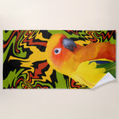 Levendige kleurrijke Sun Conure Parrot Strandlaken (Voorkant)