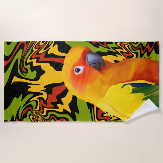 Levendige kleurrijke Sun Conure Parrot Strandlaken (Voorkant)