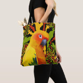 Levendige kleurrijke Sun Conure Parrot Tote Bag (Dichtbij)