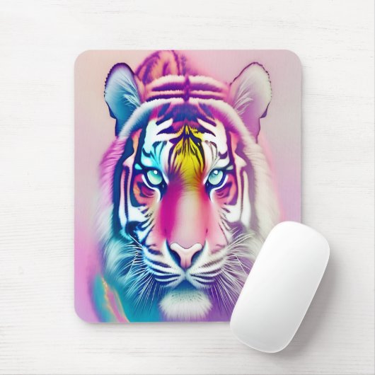 Levendige kleurrijke tijger gezicht gedurfde moder muismat (Met muis)