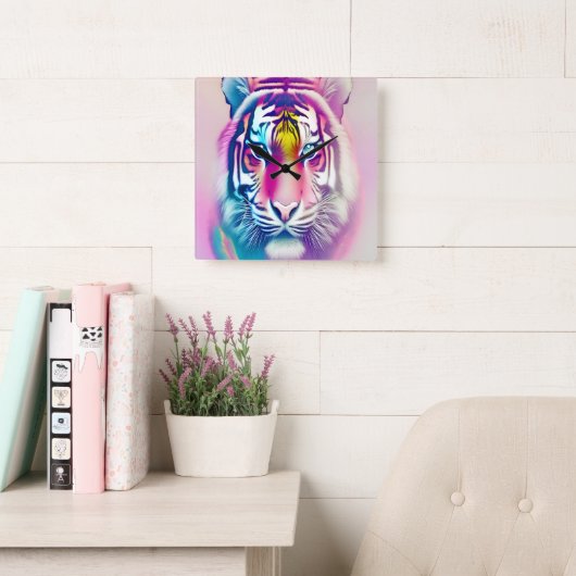 Levendige kleurrijke tijger gezicht gedurfde moder vierkante klok (Leeskamer)